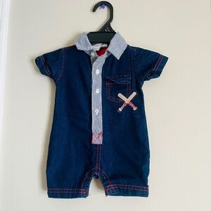 Boy Duck Duck Goose Denim Romper  Size: 0-3 Months